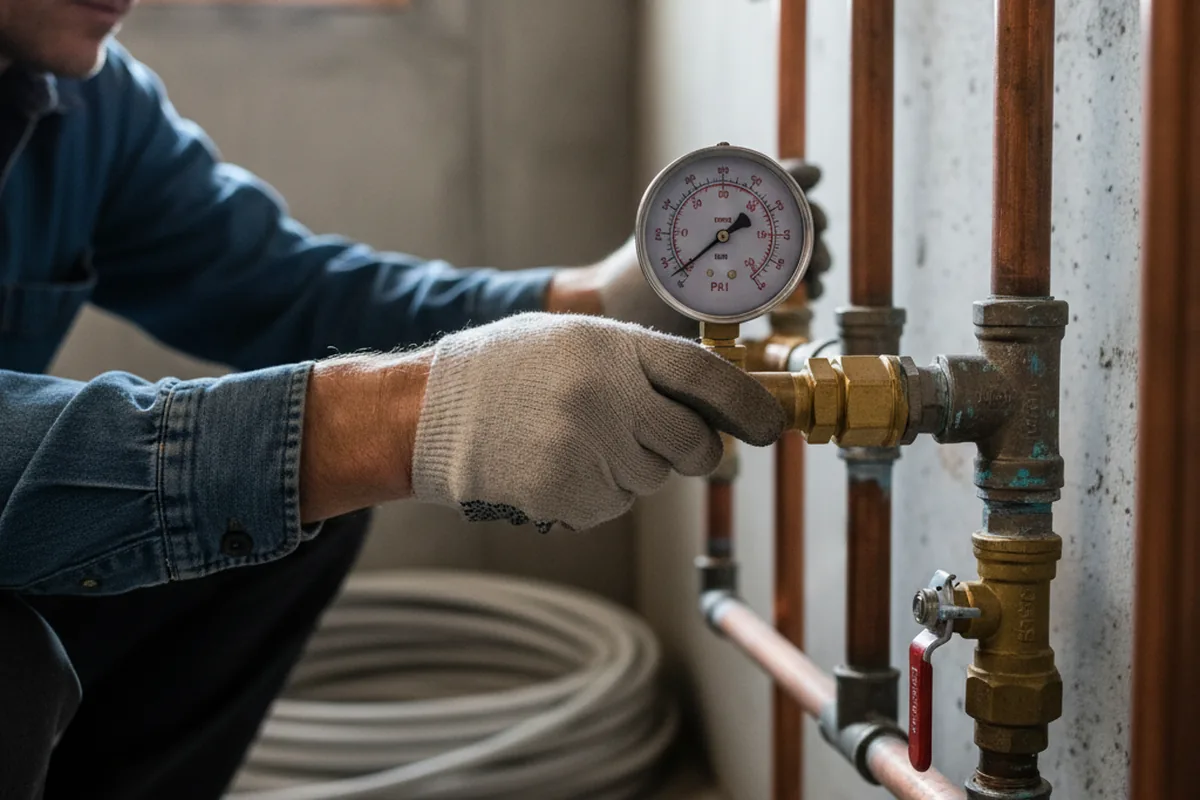 Pressure testing a repaired line during Water Line Repair in Bloxom